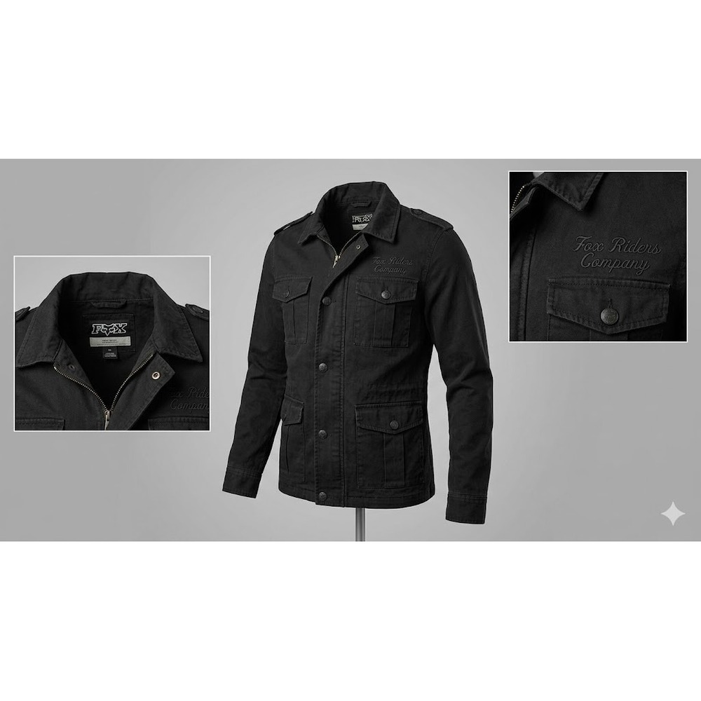 Vtg Fox Racing Riders Co Jacket M Black Cargo Military Utility Y2K Goth Grunge